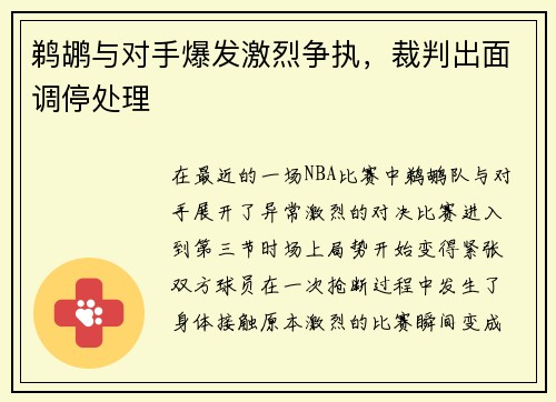 鹈鹕与对手爆发激烈争执，裁判出面调停处理